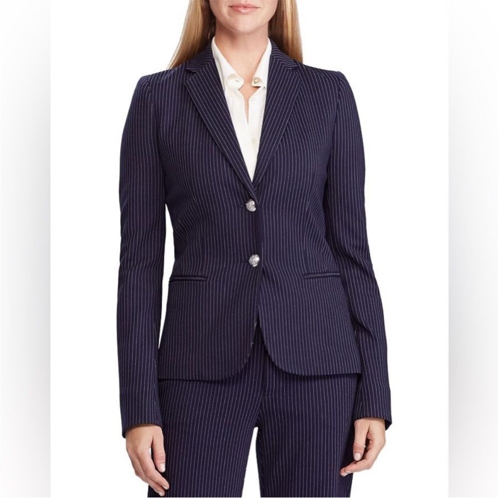 Lauren Ralph Lauren Women’s Navy Ponte Knit Pinstripe Blazer Jacket size M